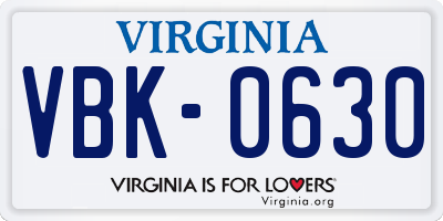 VA license plate VBK0630