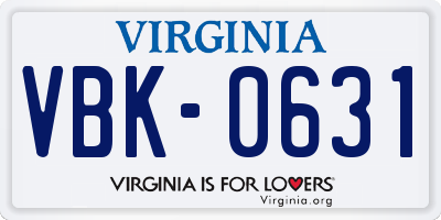 VA license plate VBK0631