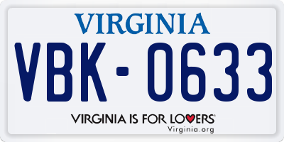 VA license plate VBK0633