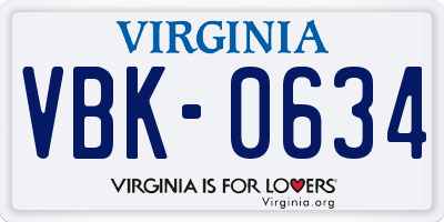 VA license plate VBK0634
