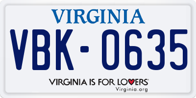 VA license plate VBK0635