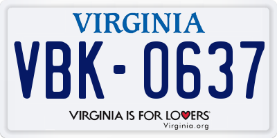 VA license plate VBK0637