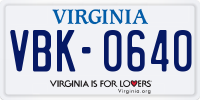 VA license plate VBK0640