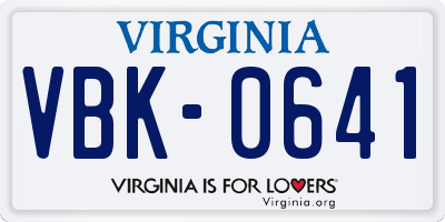 VA license plate VBK0641