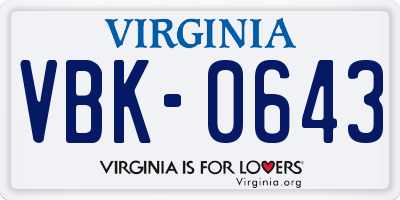 VA license plate VBK0643