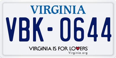 VA license plate VBK0644