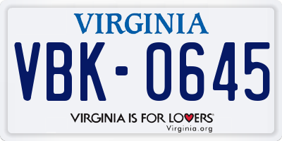 VA license plate VBK0645