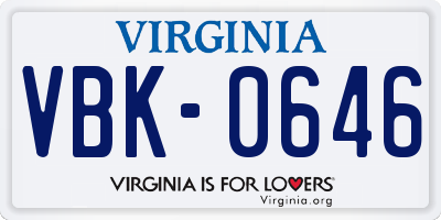 VA license plate VBK0646