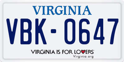 VA license plate VBK0647