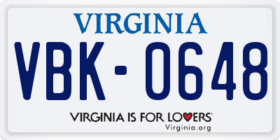 VA license plate VBK0648