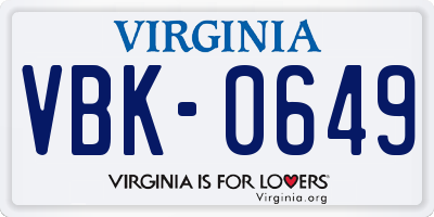 VA license plate VBK0649