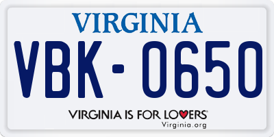 VA license plate VBK0650