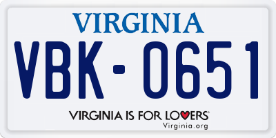VA license plate VBK0651