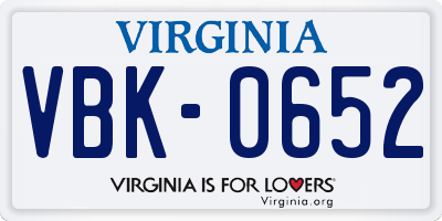 VA license plate VBK0652