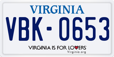 VA license plate VBK0653