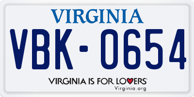 VA license plate VBK0654