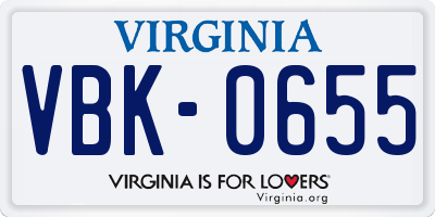 VA license plate VBK0655