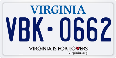 VA license plate VBK0662