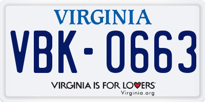 VA license plate VBK0663