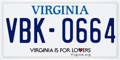 VA license plate VBK0664