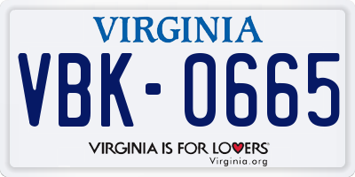 VA license plate VBK0665