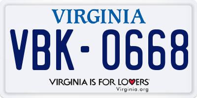 VA license plate VBK0668