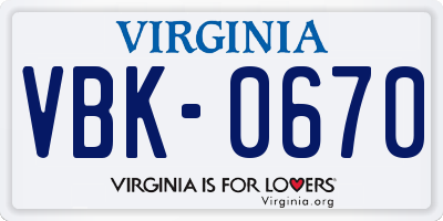 VA license plate VBK0670