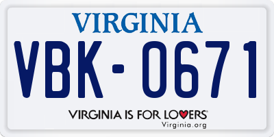 VA license plate VBK0671