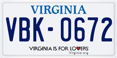 VA license plate VBK0672