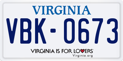 VA license plate VBK0673