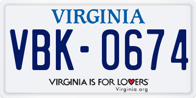 VA license plate VBK0674
