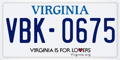 VA license plate VBK0675