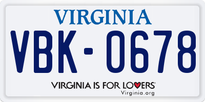 VA license plate VBK0678