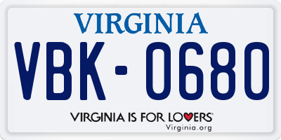 VA license plate VBK0680