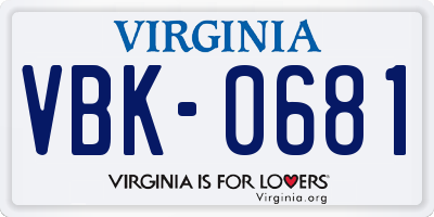 VA license plate VBK0681