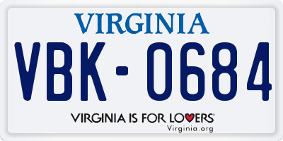 VA license plate VBK0684