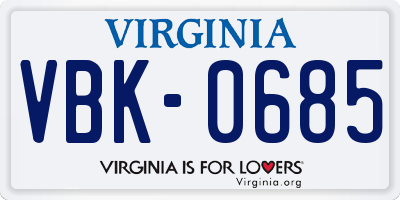 VA license plate VBK0685