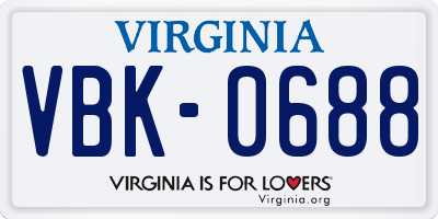 VA license plate VBK0688