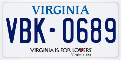 VA license plate VBK0689