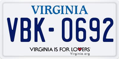 VA license plate VBK0692