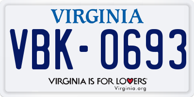 VA license plate VBK0693