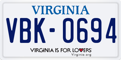 VA license plate VBK0694