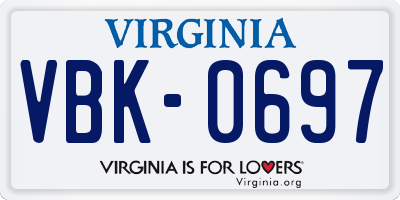 VA license plate VBK0697