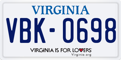VA license plate VBK0698