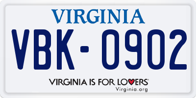 VA license plate VBK0902