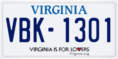 VA license plate VBK1301