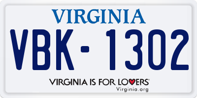 VA license plate VBK1302
