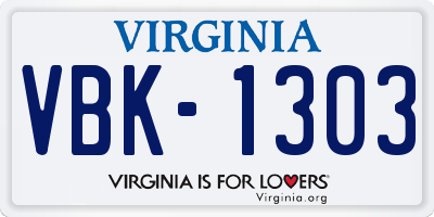 VA license plate VBK1303