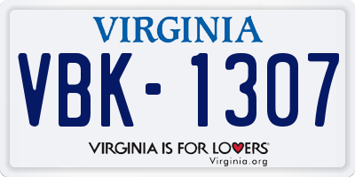 VA license plate VBK1307