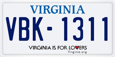VA license plate VBK1311
